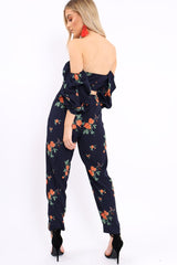Navy Bardot Open Back Jumpsuit - Serenity