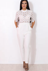 Sergin White Lace High Neck Jumpsuit