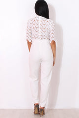 Sergin White Lace High Neck Jumpsuit