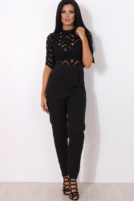 Sergin Black Lace High Neck Jumpsuit