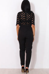 Sergin Black Lace High Neck Jumpsuit