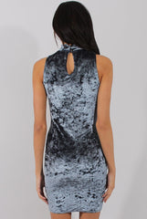 Teal Crushed Velvet Choker Dress - Serina