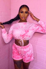Pink Tie Dye Sweatshirt Shorts Loungewear Set - Jessa