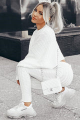 Cream Cable Knit Batwing Jumper Loungwear Set - Janea