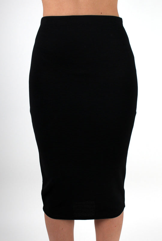 Shannon Black Textured Midi Skirt