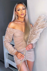 Stone Ribbed Ruched Centre Mini Dress - Nahlia