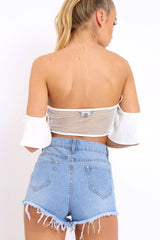 White Lace Up Front Mesh Gypsy Top - Shari