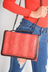 Red Faux Snake Chain Bag - Sharnie