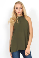 Sharon Khaki Backless Halterneck Top