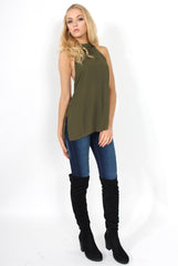 Sharon Khaki Backless Halterneck Top