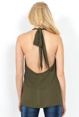 Sharon Khaki Backless Halterneck Top