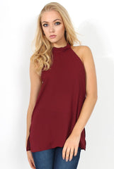 Sharon Wine Backless Halterneck Top