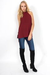 Sharon Wine Backless Halterneck Top