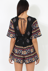 Black Floral Border Print Playsuit - Shauna