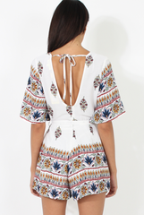 White Floral Border Print Playsuit - Shauna