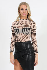 Nude Patterned Mesh Bodysuit - Shauna
