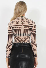 Nude Patterned Mesh Bodysuit - Shauna