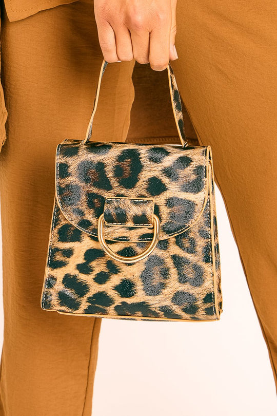 Leopard Patent Faux Croc Handle Detail Bag - Barbara
