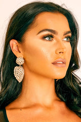 Gold Oversized Diamante Heart Pendant Earrings - Tylar