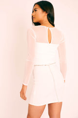 White Ruched Mesh Bodycon Mini Dress - Elysa