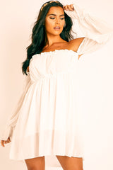 White Ruffle Bardot Mini Dress - Bibi