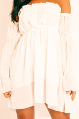 White Ruffle Bardot Mini Dress - Bibi
