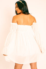White Ruffle Bardot Mini Dress - Bibi