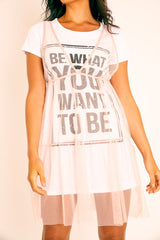 Pink Mesh Layered T-Shirt Dress - Naida