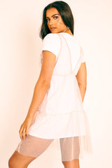 Pink Mesh Layered T-Shirt Dress - Naida