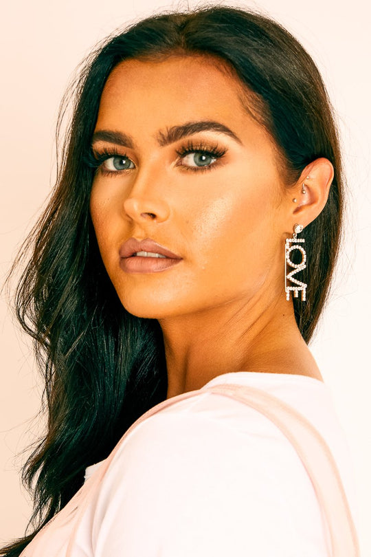 Silver Diamante Love Slogan Earrings - Yoko