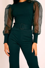 Black Ribbed Mesh Long Sleeve Top - Sonaya