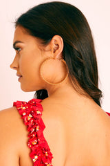 Gold Leaf Design Hoop Earrings - Roxi
