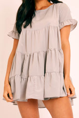 Grey Smock Tiered Frill Sleeve Mini Dress - Olah