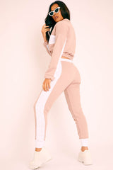 Nude White Stripe Cuff Bottom Tracksuit Co-ord - Nadie