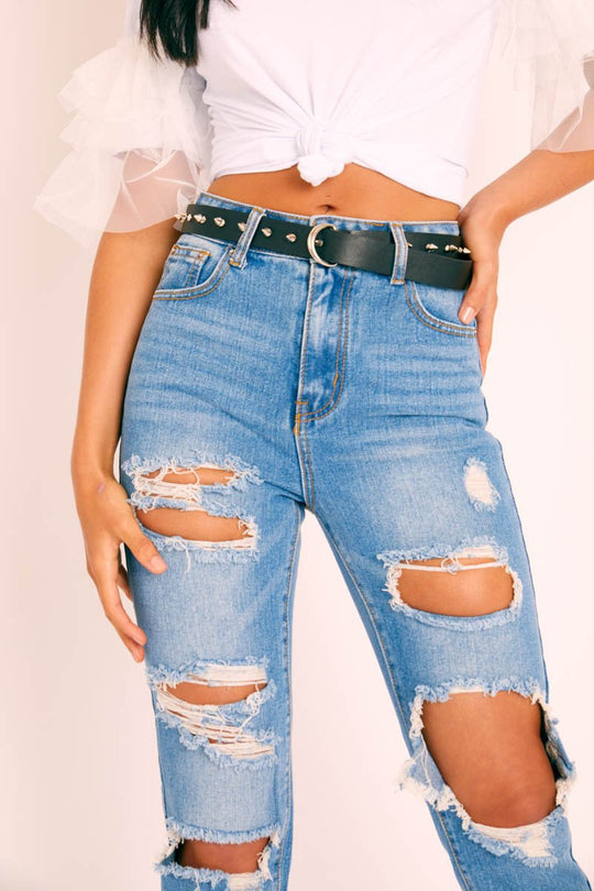 Black Studded Gold Detail Belt - Vedika