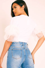 White Tulle Ruffle Sleeve T-shirt - Blythe