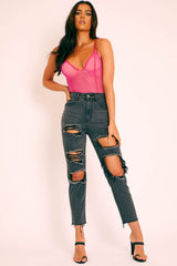 Pink Mesh Seam Detail Bodysuit - Naara