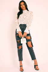 White Lace High Neck Blouse - Bay