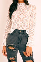 White Lace High Neck Blouse - Bay