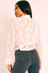 White Lace High Neck Blouse - Bay