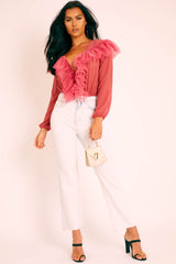 Rose Tulle Ruffle Plunge Bodysuit - Jolie