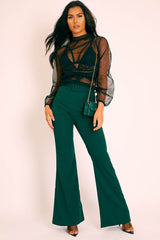 Black Polka Mesh Long Sleeve High Neck Blouse - Gyselle