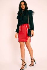 Black Tulle Ruffle Plunge Bodysuit - Jolie