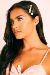 Gold Pink Stone 2 Pack Hair Clip - Samani