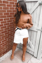 White Extreme Rip Distressed Denim Skirt - Shavy