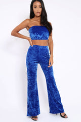 Royal Blue Velvet Boobtube and Trouser Set - Shayla
