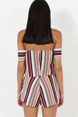 Burgundy & White Striped Bardot Playsuit - Shayna