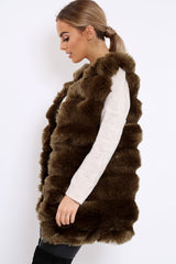 Khaki Faux Fur Gilet - Shelby