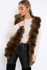 Khaki Faux Fur Gilet - Shelby