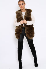 Khaki Faux Fur Gilet - Shelby